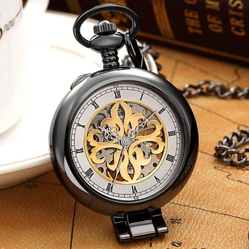 

Flower Hollow Mechanical Pocket Watch Skeleton Pendant Fob Chain Reloj for Men Women Antique Golden Steampunk Montre de poche