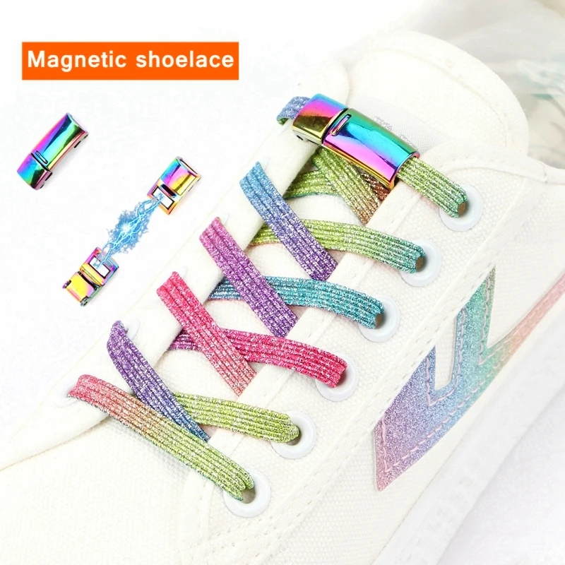 New Rainbow Magnetic Lock Shoelaces Elastic No tie Shoe laces Sneakers Shoelace Kids Adult Lazy Laces One Size Fits All_voghion.com