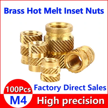

SL-type Double Twill Knurled Brass Injection Nut Brass Hot Melt Inset Nuts Heating Molding Copper Thread Inserts Nut M4 100Pcs