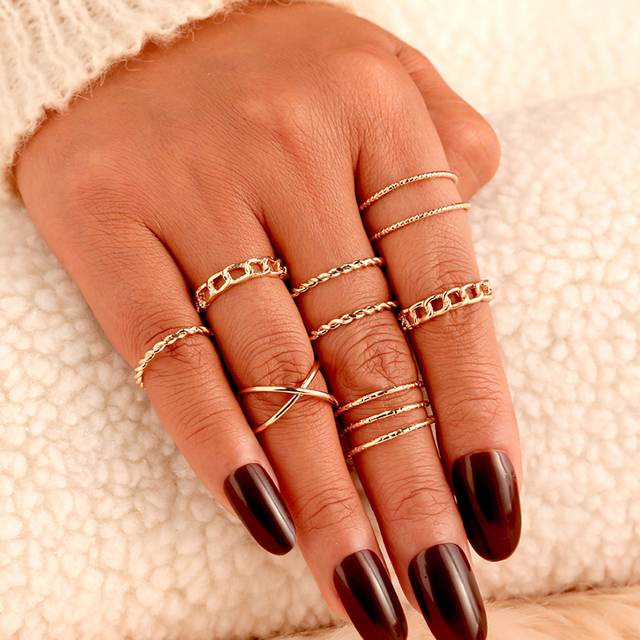Gold Twist Pearl Pearl Rings Set Fashion Geometric Hollow Crystal Ring For Women Heart Joint Rings Boho Jewelr Accessories