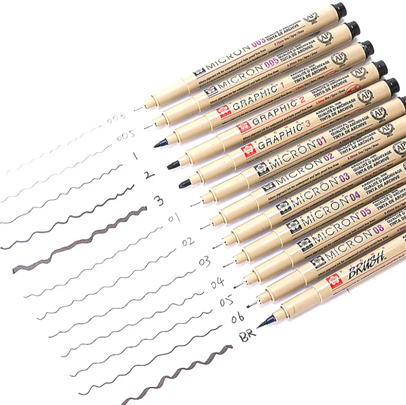 Pigma Micron Sakura графический дизайнерский маркер перо Finliner 005 01 02 03 04 05 08 ручка кисть