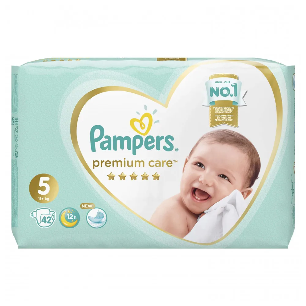 Подгузники Pampers Premium Care Размер 5, 11-16кг, 42 штук