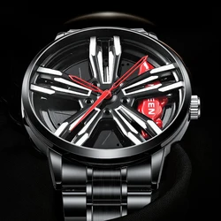 FNGEEN Reloj de pulsera para hombre, cronógrafo de cuarzo resistente al agua hasta 50M, con diseño de rueda de negocios, espejo Hardlex, tallado hueco, Unisex