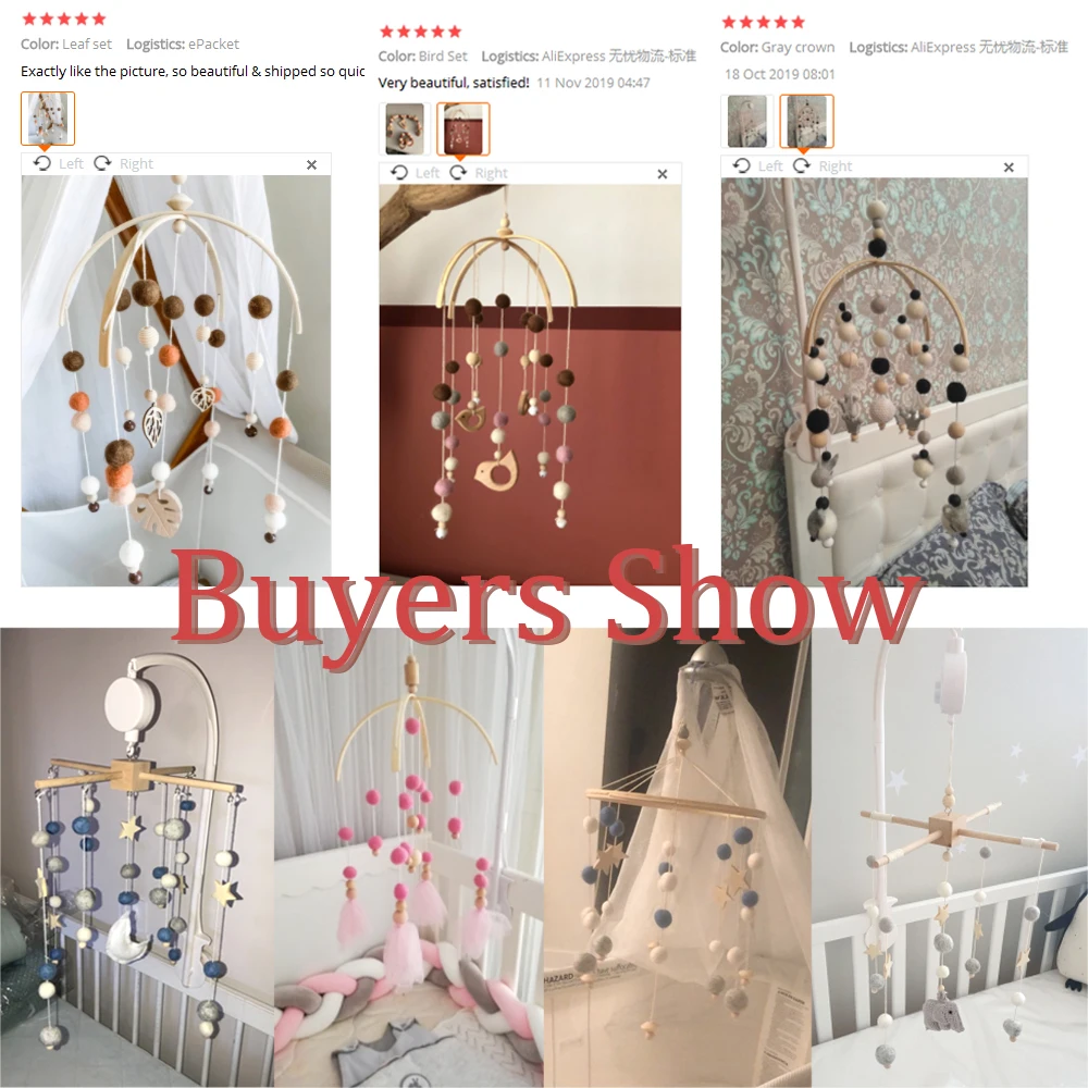 Bopoobo-Mobile en bois de hêtre avec perles en silicone pour bébé, hochets à oiseaux en laine, Ikpeuv, chambre à coucher, décor de face, produits d'allaitement pour enfants, 1 ensemble