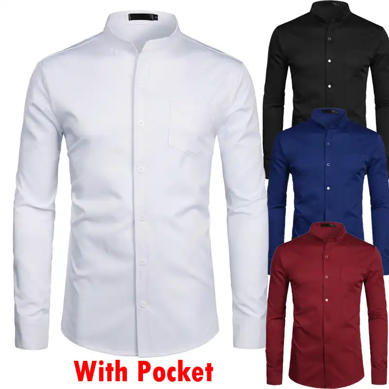 Chemise Blanche Cintree A Boutons Pour Homme Tenue De Mariage A Poche Unique Couleur Unie Aliexpress