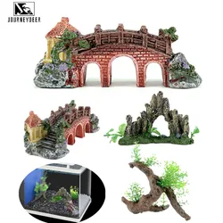 Château en résine rocaille en bois fané aquariums décoration Simulation tortue escalade trois yeux décorations pont pour aquarium 