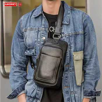 

Chest Bag Men's Leather Men's Bag 2020 New Leather Back Pack Shoulder Messenger Bag Tide Large Capacity Casual Vintage Soft Men