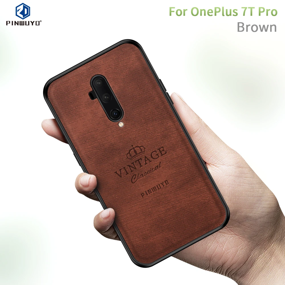 OnePlus 7T Pro PINWUYO чехол для телефона для OnePlus 7T Pro Кожаный тканевый кожаный чехол для телефона для OnePlus7T Pro Мягкая Рамка PC жесткий чехол - Цвет: Коричневый