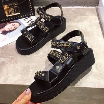 

DORATASIA Fashion Summer Comfy Platform Shoes 2020 New Luxury Brand Design Chains Women Sandals Med Heel Wedges Sandals