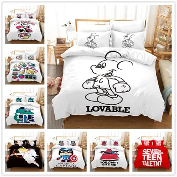 

Disney Mickey Bedding Sets Single Queen Size Cartoon Black White Duvet Cover Quilt Cover Pillowcase Bed Children Boy Gifts
