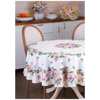 

Tablecloth Round Vintage D185cm , Cream, 100% Cotton, Twill