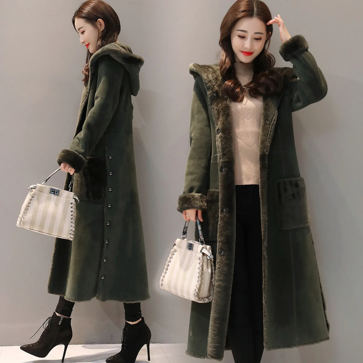 

2019 Winter New Style Fur Suede Mid-length Lambs Wool Cotton-padded Clothes WOMEN'S Coat Deerskin Velvet Cotton Coat Women's