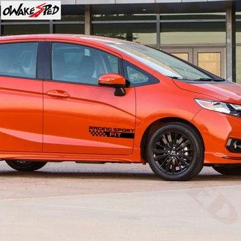 

2pcs Racing Sport Styling Car Stickers Auto Body Both Side Decor Sticker Car Door Lattices Stripes For Honda Fit Accessories