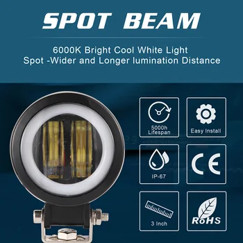 

1 Pair LED Off-road Work Light 3inch 40W Motorcycle Spotlight Angel Eye Round Car Work Lights With Mounting Brackets