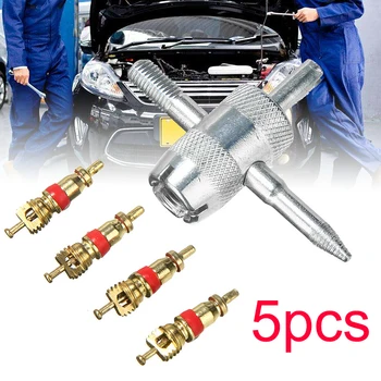 

New 4 Brass Car Tire Remover Tool Valve Core Set Four-in-one Re-taps Threads Inside Reams Inside Valve Stems Car Accessories