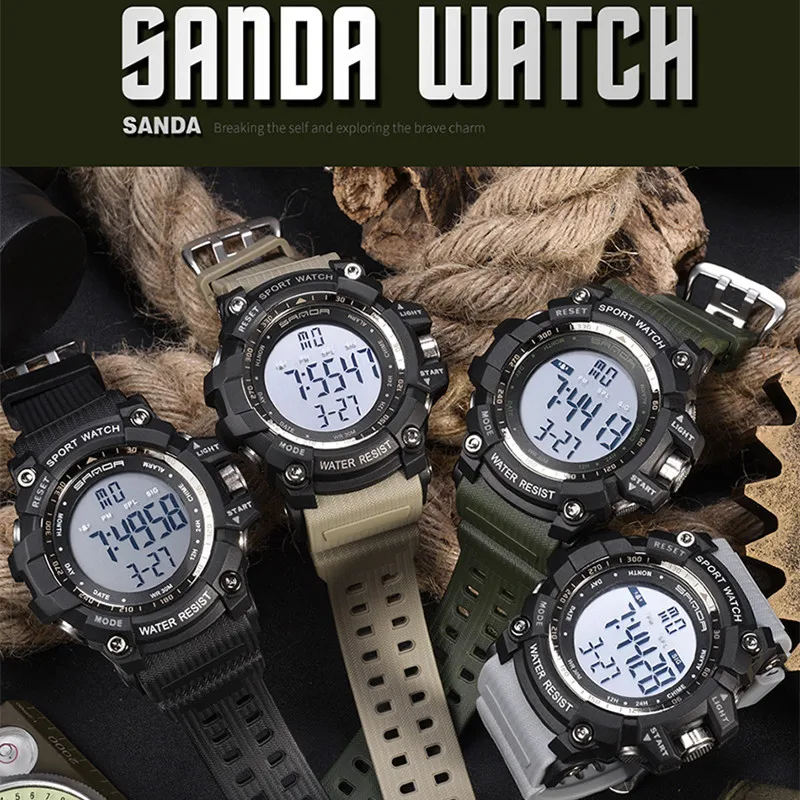 SANDA цифровые часы мужские роскошные брендовые военные часы модные мужские спортивные часы Будильник Секундомер Часы мужские Relogio Masculino