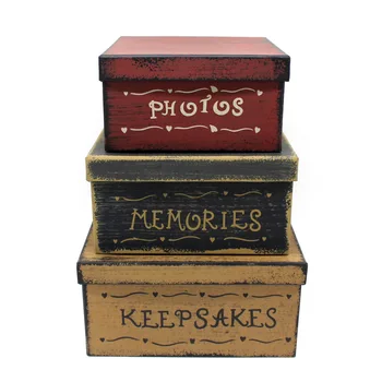 

Primitive Vintage Square Photos, Memories, Keepsakes Cardboard Nesting Boxes, Large 9 x 9 x 4.5 Inch. Set of 3