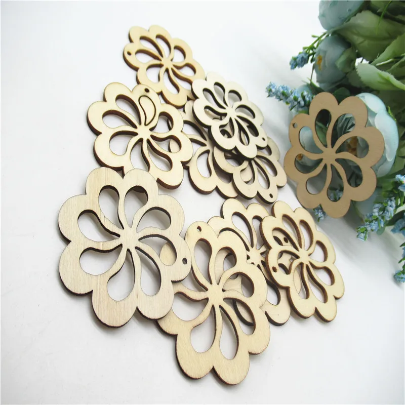10/20pcs 50-60mm Natural wooden Retro Hollow carving Flower pattern wood Art Collection Craft Handmade for Home decoration diy | Дом и сад
