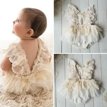 

Newborn Baby Girls Playsuit Autumn Clothes Flower Lace Long Sleeve Jumpsuit Outfits