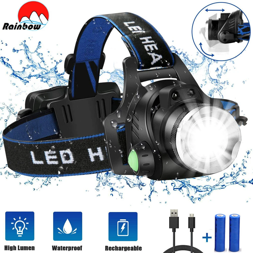 

Poweful LED Headlamp L2 T6 Headlight Zoomable 3 Modes Camping Head Torch Fishing Head Light Uses 2x18650 Battery For Outdoor