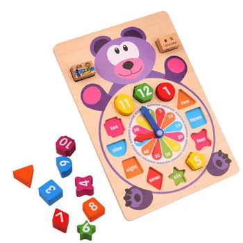 

Montessori Toys Kids Wooden Puzzle Toys Cognitive Digital Clock Digital Wooden Watch Jigsaw Preschool Cartoon Animal Match Toys