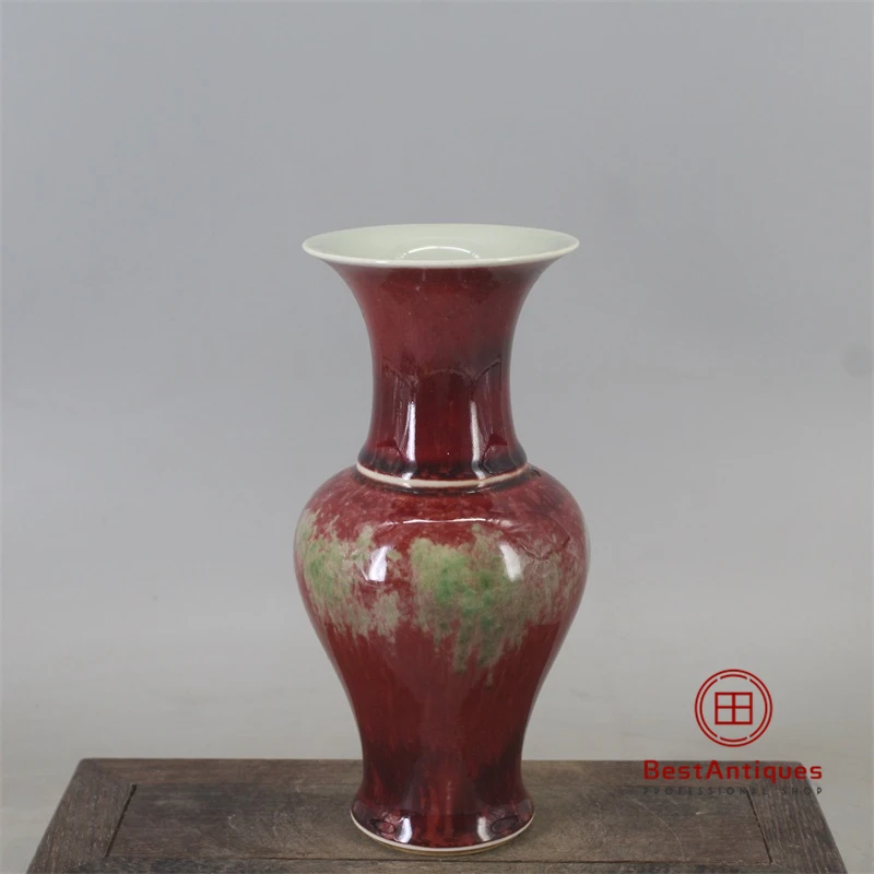 

Qing Kangxi Sacrifice Red Cowpea Glaze Respect Bottle Flower Vase Antique Vase Decoration Retro Porcelain Collection Home Decor