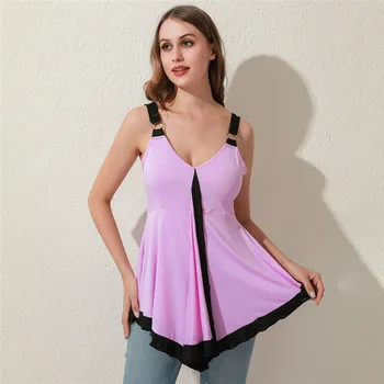 

Women Fashion tank top Patchwork Color Irregular Hem Sleeveless Camisole sleeveless loose vest Gothic Punk Style Strap top