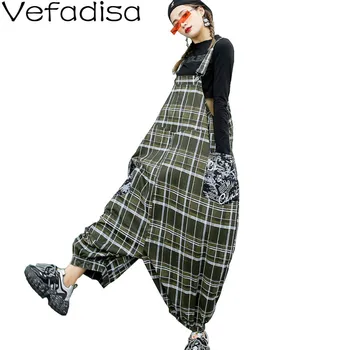 

Vefadisa Plus Size Autumn Plaid Women Jumpsuits 2020 Loose Slimming Suspender Pants Patchwork Sleeveless Women Rompers QYF3561