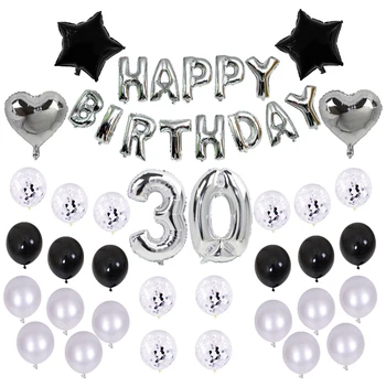 

Custom Silver Birthday Pary Decorations Set 40 inch Number Balloon 12 inch Confetti Latex Birthday Balloons Supplies Custom Age