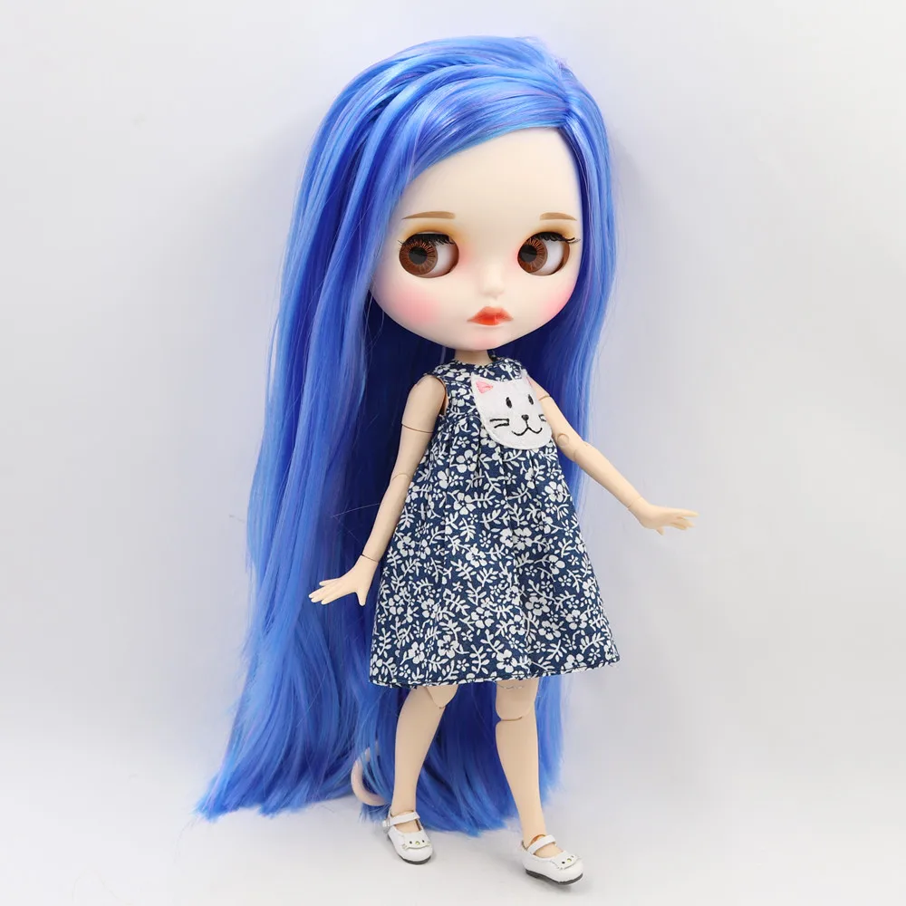 ICY 1/6 Blyth Кукла № 7216/6208 синий смешанные волосы с белой кожей Обнаженная кукла, индивидуальные матовое лицо соединение тела