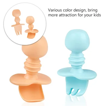 

1 Set of Silicone Spoon Fork Baby Dinning Training Tableware For Kids
