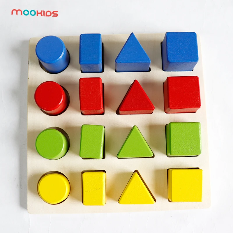 

Mookids Wooden 3D Puzzle Colorful Geometry Shape Cognition Baby Cognitive Board Educational Toy for Children Wooden games