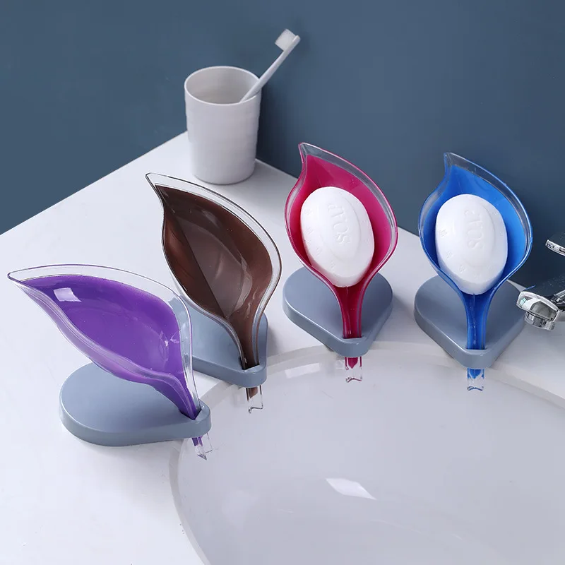 Soap-Box Storage-Tray Drainage Dishwashing-Brush Kitchen-Supplies Bathroom Leaf-Shaped