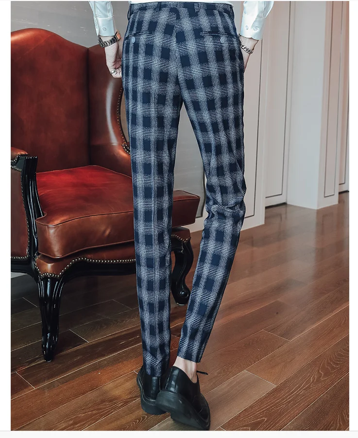 Classic Men Suit Pants Slim Design Wedding Banquet Men Dress Trousers Size 29 30 31 32 33 34 36 38 40 Plaid Stripe Trouser Man