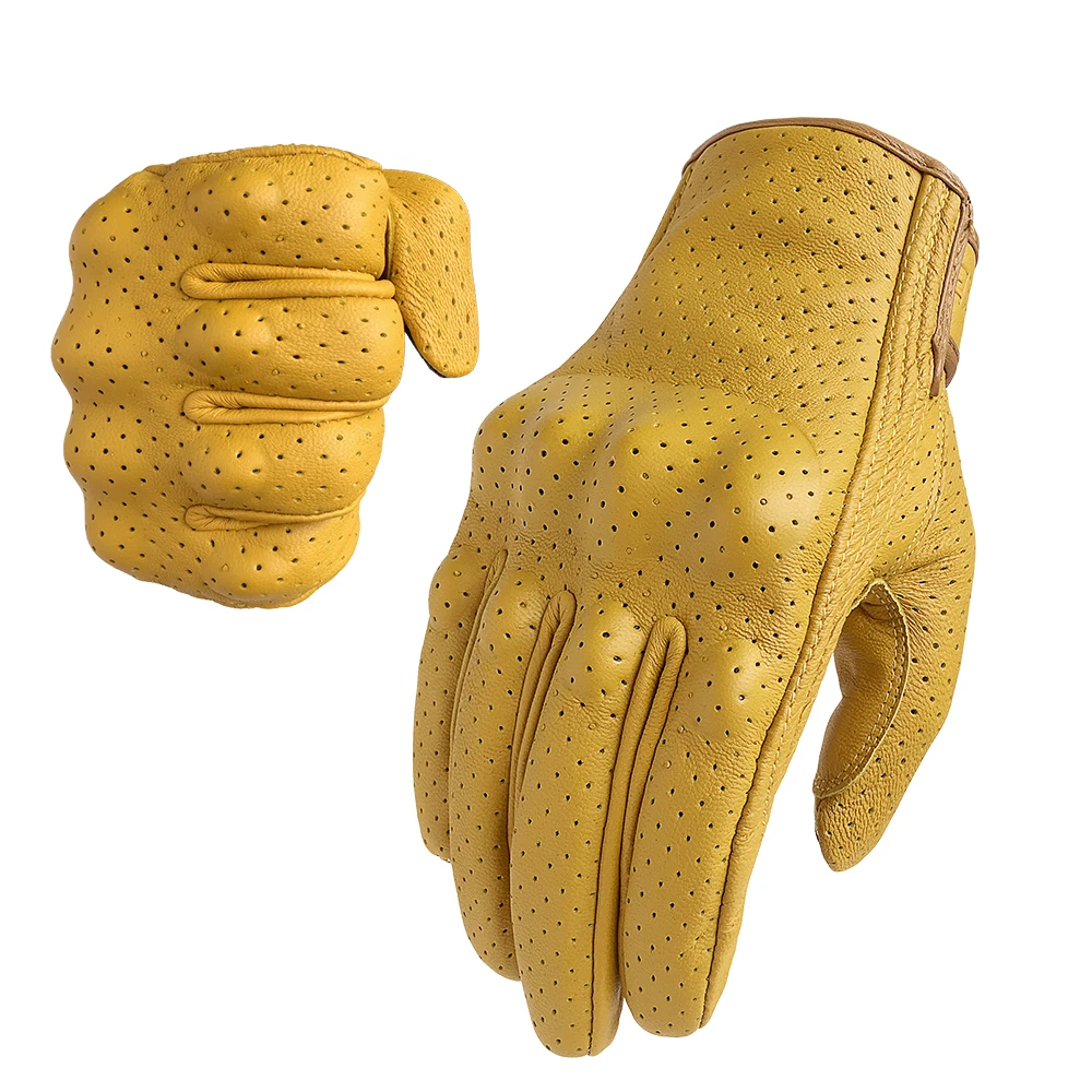 Motorcycle Gloves Leather Touch Yellow Racing Cycling For Men Genuine Goatskin Motor Accessory