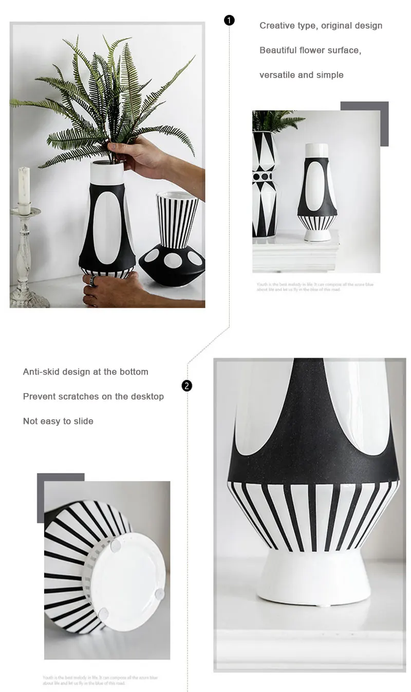 Nordic design creative black and white ceramic vase abstract flower arrangement flower retro desktop home craft decoration