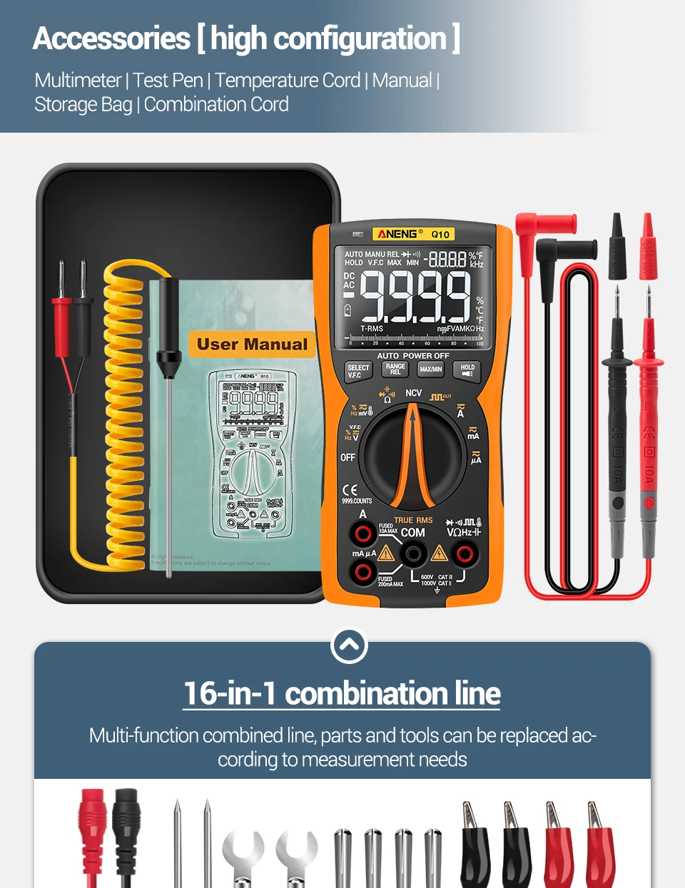 ANENG Q10 9999 multimetro digital profesional polimetro tester digital  multimeter profesional multímetro metro multimeter voltimetro comprobador  de corriente herramientas multimetro analogico amperimetro digital test -  AliExpress