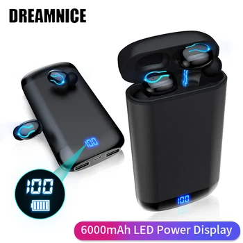 

TWS Bluetooth 5.0 Wireless Earphone HD Stereo Headphone Sports Waterproof Headset With Dual Mic 6000mAh Metal Battery Charge Box