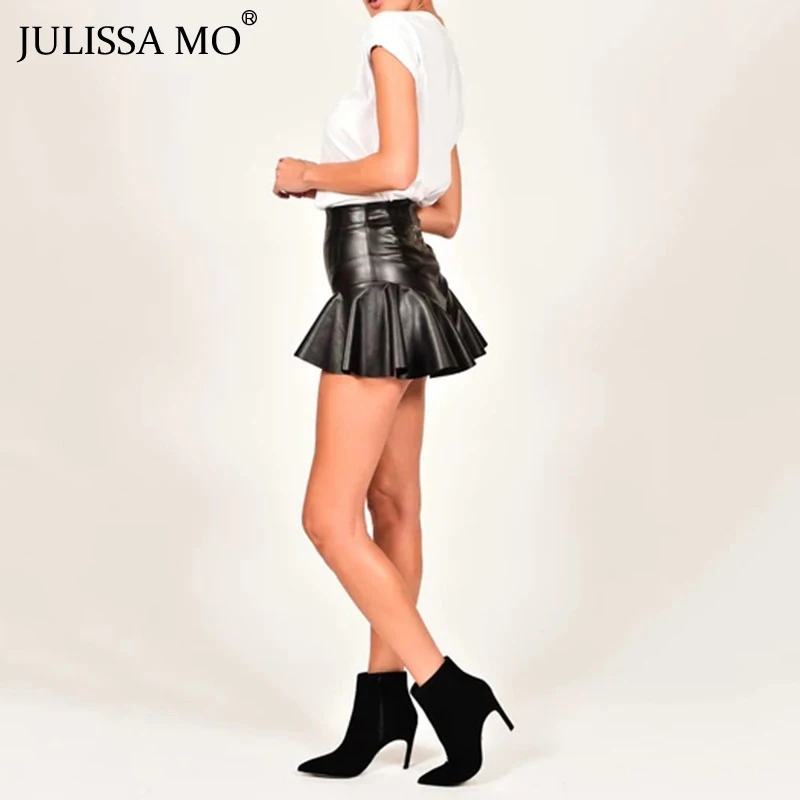 Julissa mo женские шорты с оборками из искусственной кожи зимние сексуальные свободные широкие шорты с высокой талией черные плиссированные вечерние шорты на молнии feminino