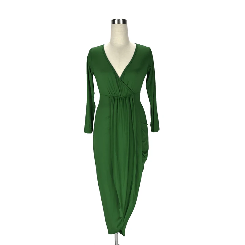 Модное осеннее сексуальное длинное платье для женщин с рукавом до локтя и v-образным вырезом, высокая эластичность, платья-туники для вечеринки, элегантное облегающее платье - Цвет: green
