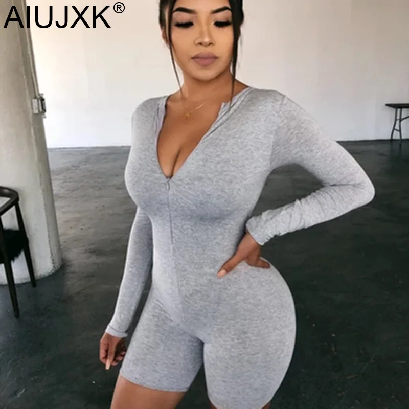AIUJXK Autumn Winter Romper Women Long Sleeve Sexy Skinny Playsuit Fashion Zipper V Neck One-piece Body Clothes Woman Streetwear |