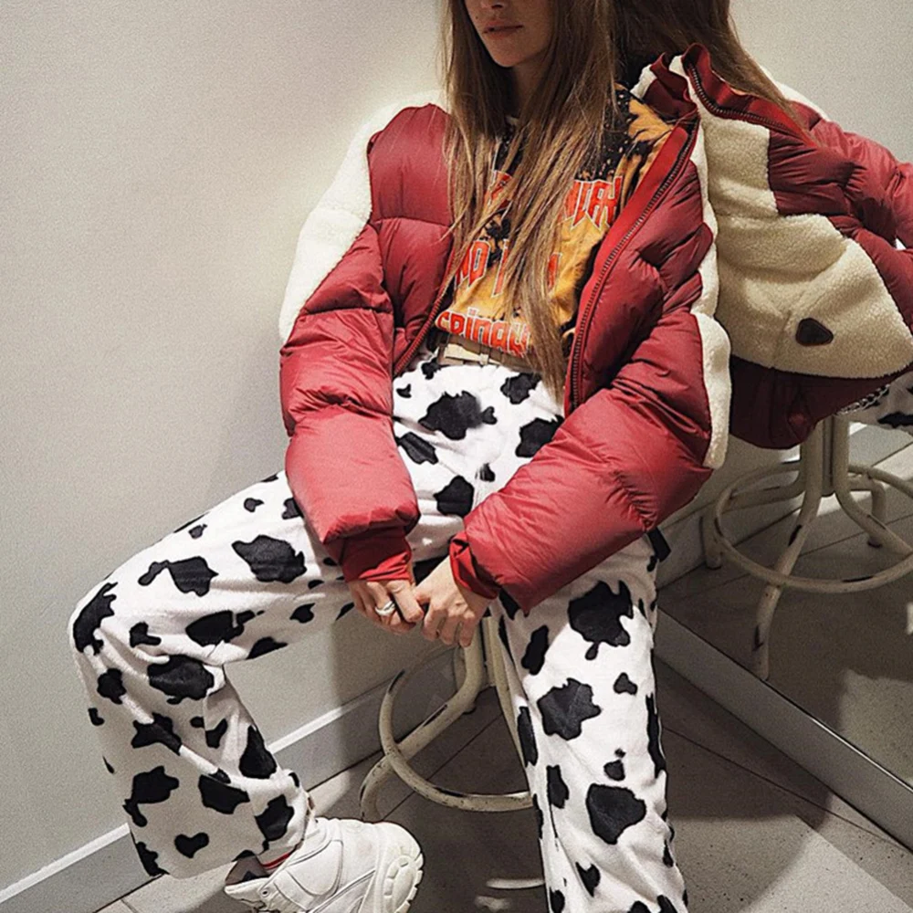 

New Women Spring Straight Loose Fashion Trousers Ladies Casual Elastic High Waist Milk Cow Print Pants Pantalon Femme Pants