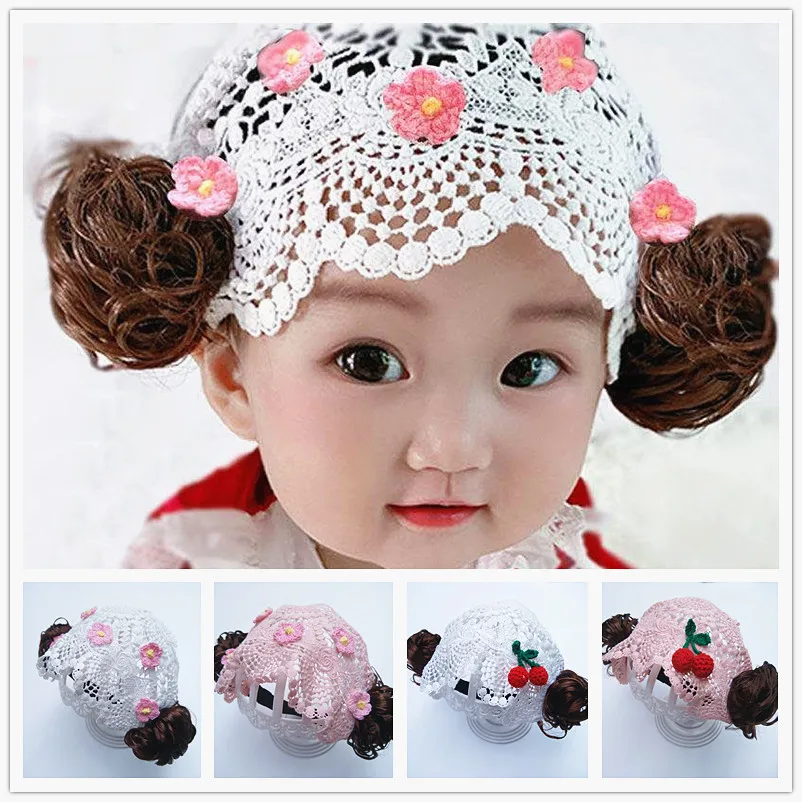Yundfly Baby Lace Headband Newborn Wig Hat Princess Girls Cherry Flowers Bangs Photo Props | Мать и ребенок