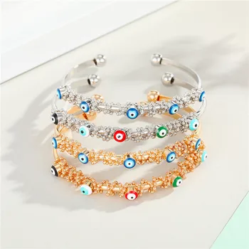 

1PC Vintage Colorful Evil Eye Open Bangle Bracelet For Women High Quanlity Bohemian Ethnic Turkey Blue Eye Bracelet Jewelry