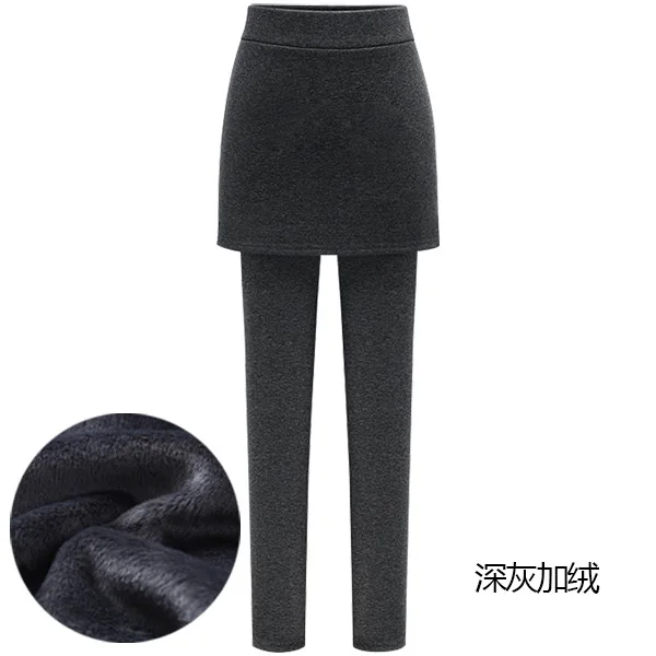 Gray (Velvet) Леггинсы для женщин зимние теплые женские леггинсы плюс бархат утолщение поддельные две части бедра юбка брюки размера плюс леггинсы 6XL - Цвет: Gray (Velvet)
