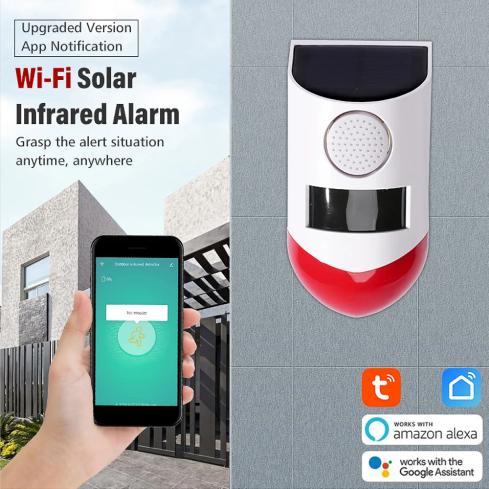 Angus NUEVO Tuya WiFi Detector PIR Sirena 120db Luz estroboscópica Exterior Solar Infrarrojo Inalámbrico Sistema de alarma antirrobo Notificación de la aplicación|Sirena de alarma| - AliExpress