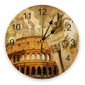 

Ancient Roman Coliseum Vintage Map Wall Clock Silent Non Ticking Kids Room Decorative Clock for Home Living Room Bedroom