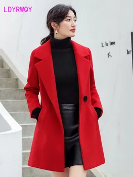 

2019 winter female Korean version of woolen coat Turn-down Collar Double Breasted Regular Pockets Solid Regular