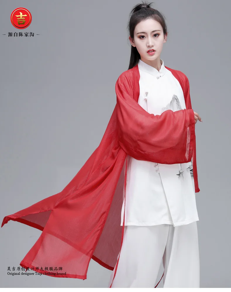 Женский Hanfu Taiji наборы одежды костюм Тан кунг-фу изысканный элегантный тай-чи из трех предметов одежды боевых искусств шаль чернильная живопись