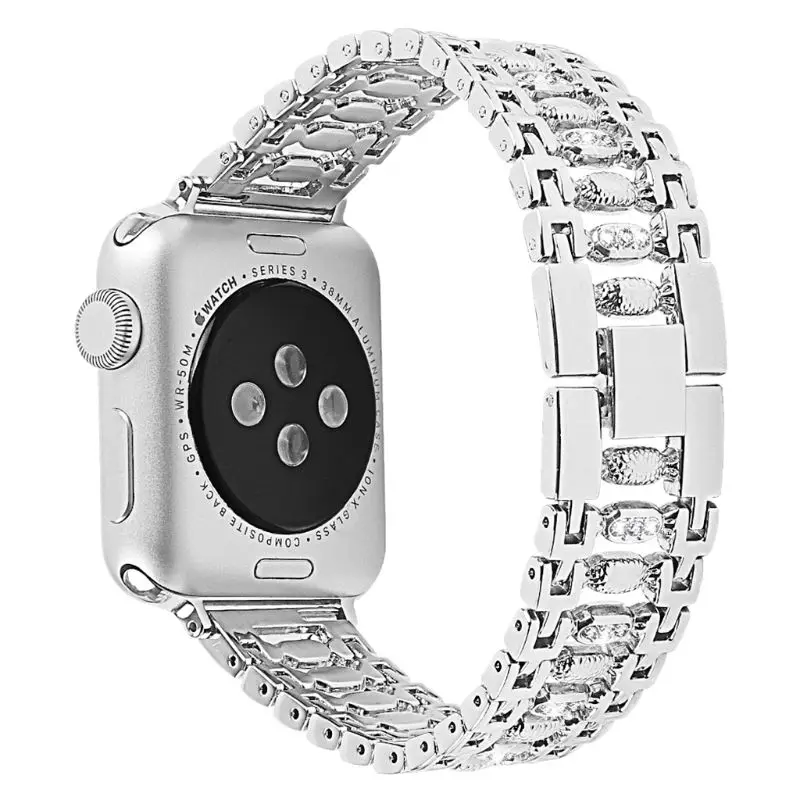 Для женщин алмазный обруч для наручных часов Apple Watch Series 4/3/2/1 браслет из нержавеющей стали ремешок для наручных часов iWatch 38 мм 42 мм 40 мм 44 браслет - Цвет: Серебристый